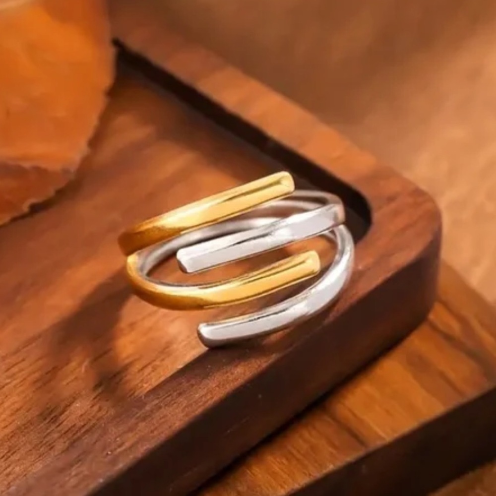 Unique Trendy 18k Gold Plated 2 toned Cuff Ring
